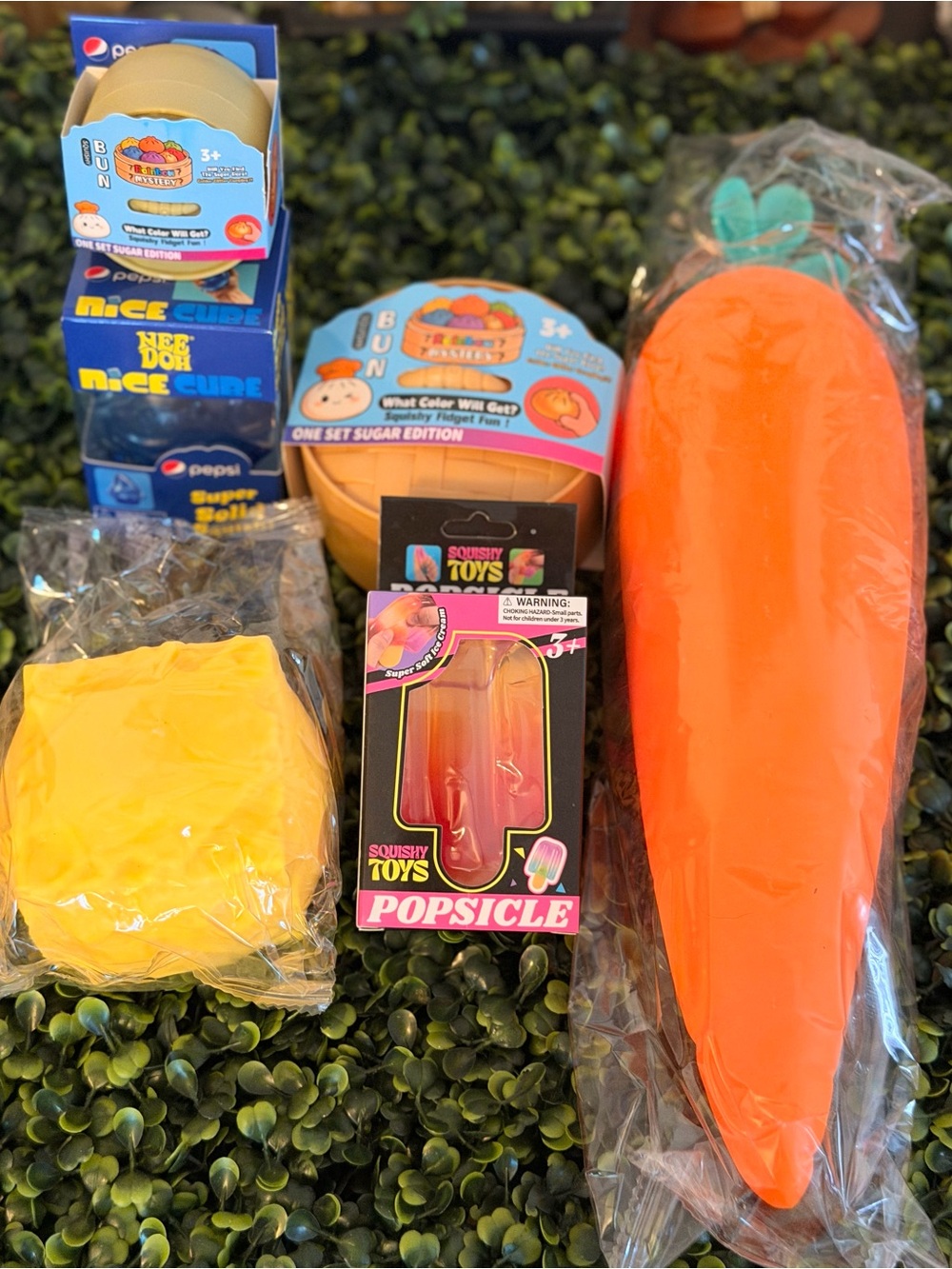 Kids Orange Carrot & bundle Squishy Toy - Popsicle & Assorted Fidgets 6pc